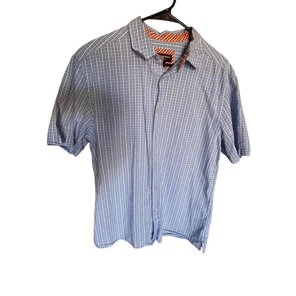 Johnston & Murphy Men’s Large Blue Gingham Check Button Down Shirt Long Sleeve